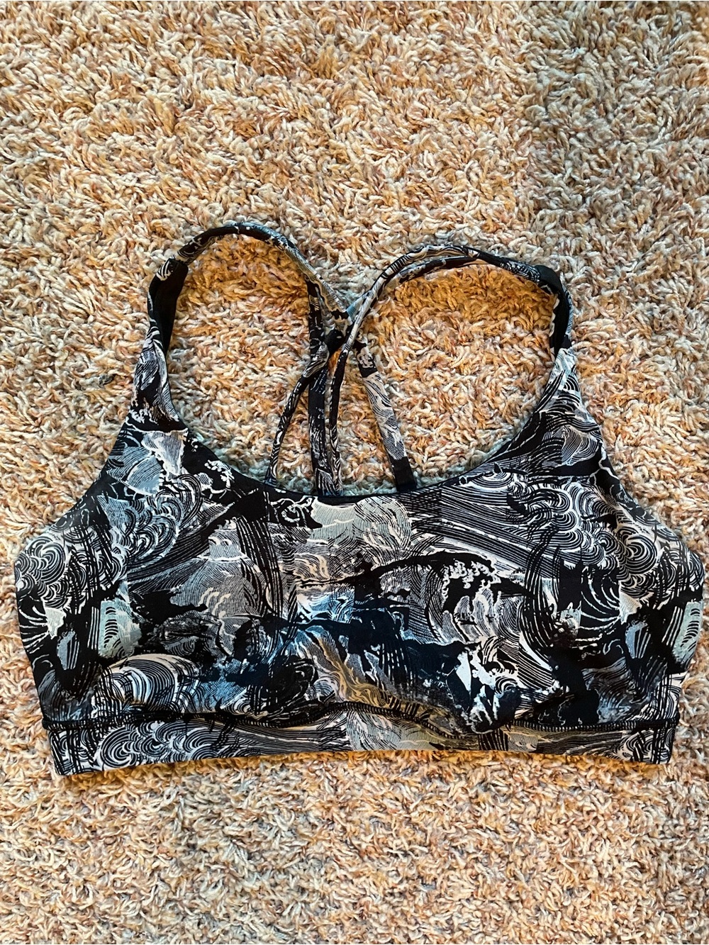 Lululemon Energy Printed Sports Bra Black White Teal Women Size 12 Padded Yoga